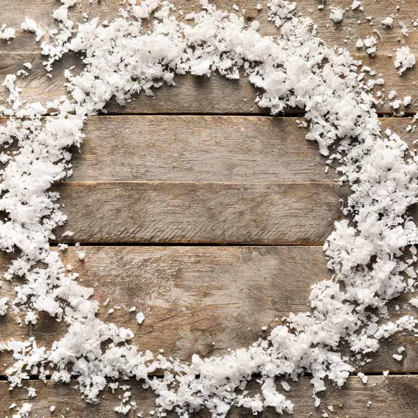 Рамка Снега Деревянном Фоне — стоковое фото