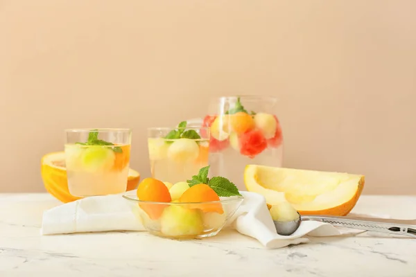 Tasty Melon Balls Cold Cocktail Table — Stock Photo, Image