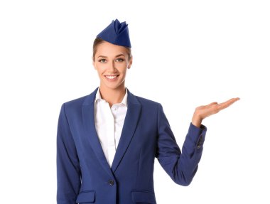 Beyaz arka planda güzel hostes
