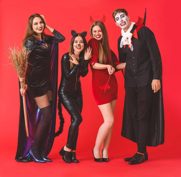 Amici Costumi Halloween Sfondo Colori — Foto Stock