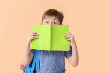 Renkli arka planı olan küçük bir okul çocuğu.