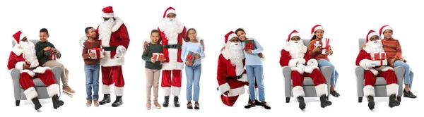 Set African American Santa Claus Cute Children White Background — Stock Photo, Image