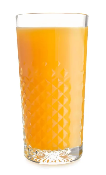 Glas Färsk Persika Juice Vit Bakgrund — Stockfoto