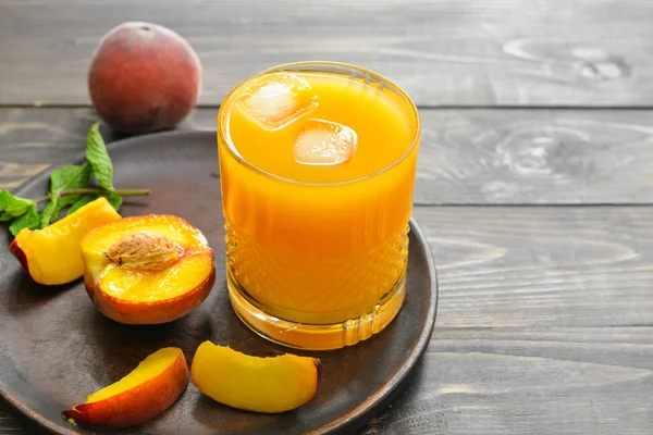 Glass Fresh Peach Juice Table — Stock Photo, Image