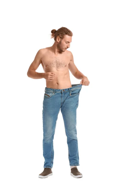 Uomo Con Improvviso Problema Perdita Peso Sfondo Bianco Sintomi Diabete — Foto Stock