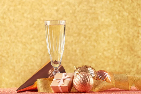 New Year Composition Champagne Color Background — Stock Photo, Image