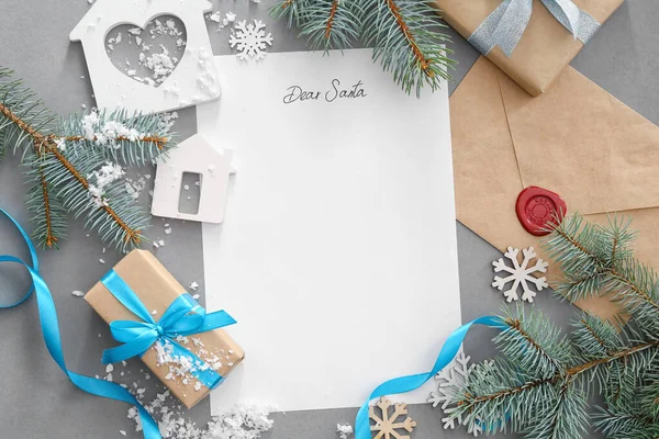 Letter Santa Christmas Decor Grey Background — Stock Photo, Image