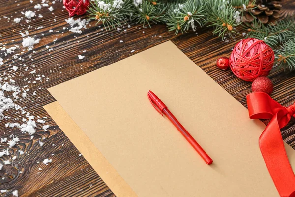 Papel Blanco Para Carta Papá Noel Decoración Navidad Sobre Fondo — Foto de Stock