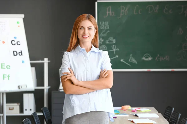 Retrato Hermosa Maestra Aula —  Fotos de Stock