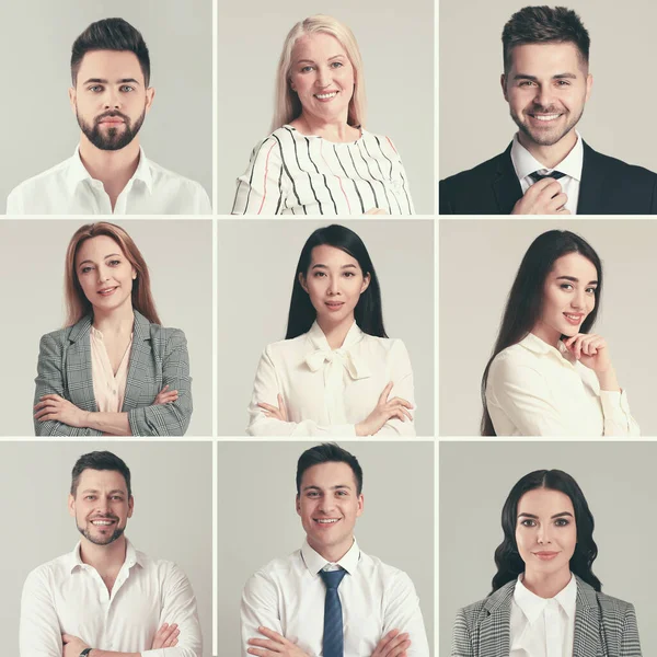 Collage Van Zakenmensen Grijze Achtergrond — Stockfoto