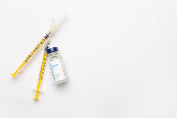 Bottle Insulin Syringes White Background Diabetes Concept — Stock Photo, Image