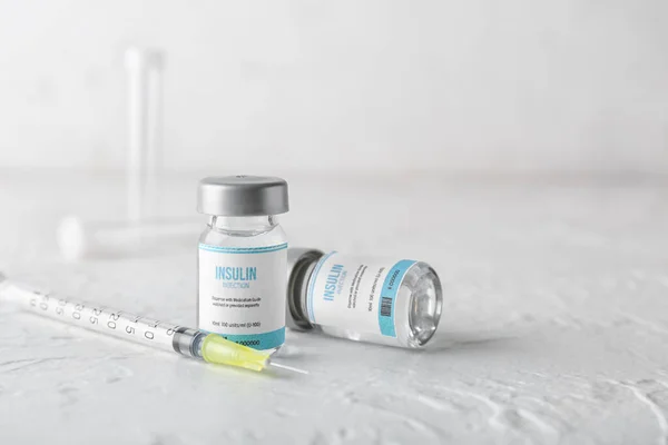 Bottles Insulin Syringe White Background Diabetes Concept — Stock Photo, Image