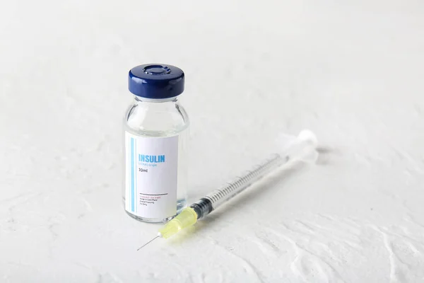 Bottle Insulin Syringe White Background Diabetes Concept — Stock Photo, Image