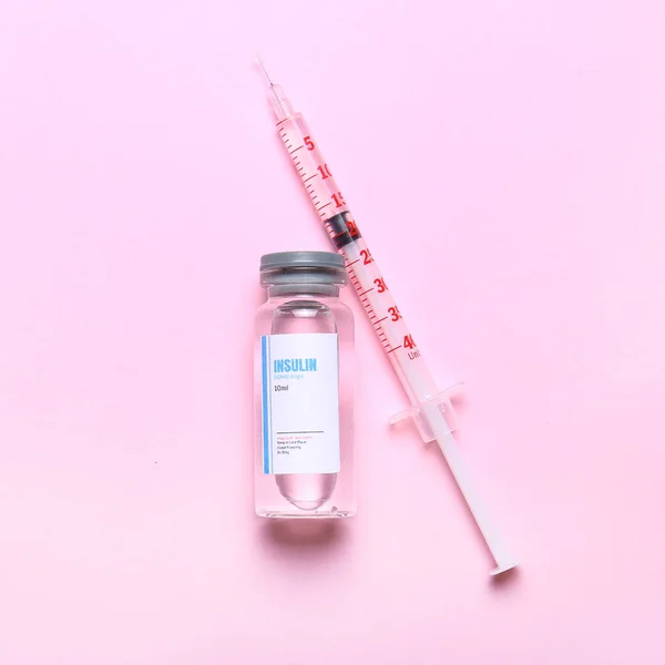 Bottle Insulin Syringe Color Background Diabetes Concept — Stock Photo, Image