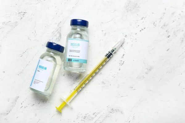 Bottles Insulin Syringe White Background Diabetes Concept — Stock Photo, Image