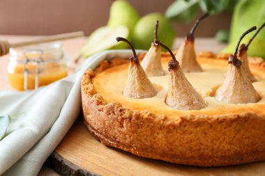 Lezzetli armutlu kek, yakın plan.