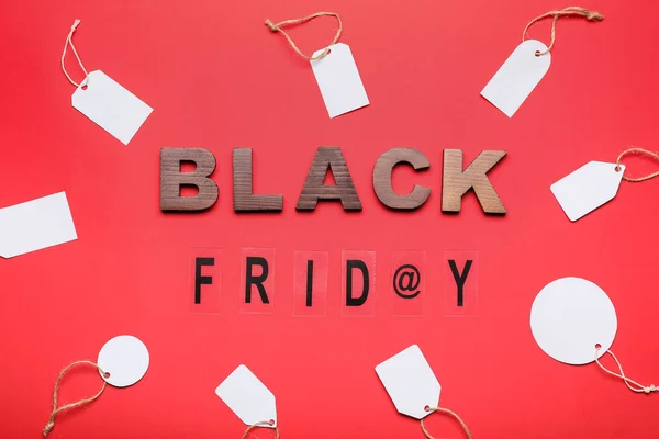 Текст Black Friday Торговими Мітками Кольоровому Фоні — стокове фото