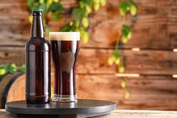 Glass Bottle Fresh Beer Table — Stock Photo, Image