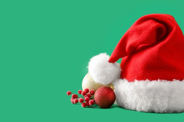 Santa Hat Christmas Decor Color Background — Stock Photo, Image