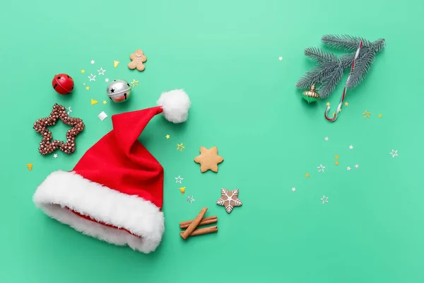 Santa Hat Christmas Decor Color Background — Stock Photo, Image