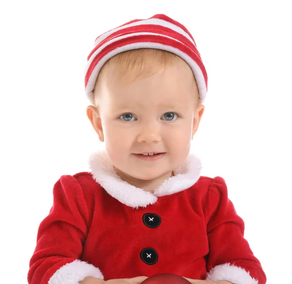 Bebé Bonito Traje Natal Fundo Branco — Fotografia de Stock