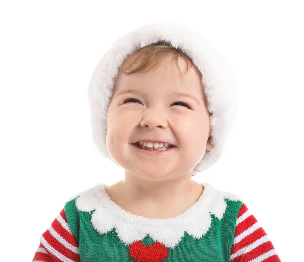 Cute Little Baby Christmas Costume White Background — Stock Photo, Image