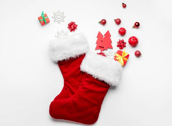 Composition Christmas Socks White Background — Stock Photo, Image