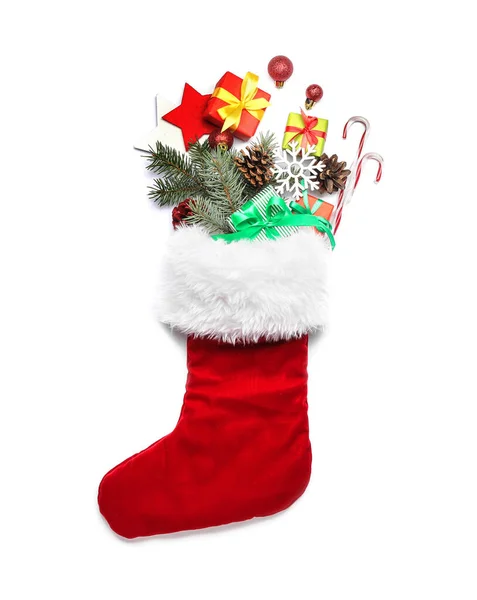 Christmas Sock Gifts White Background — Stock Photo, Image