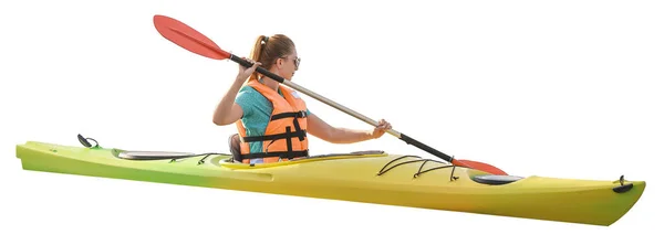 Kayaking Young Woman Isolated White — Stock Photo, Image