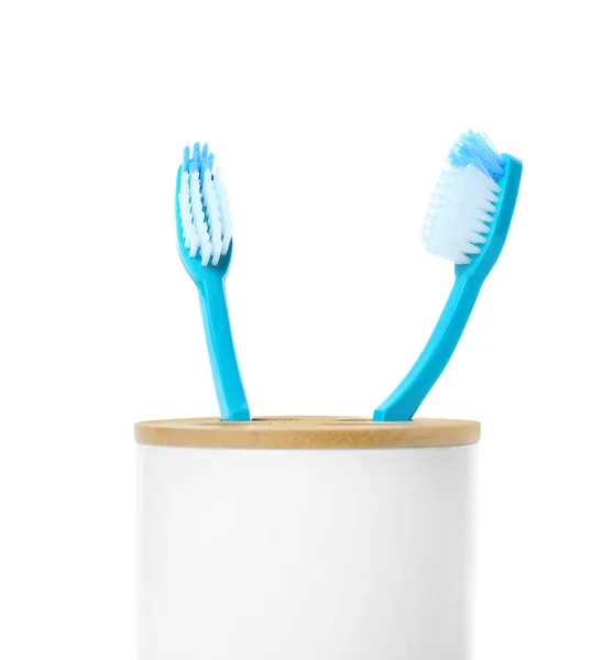 Cup Tooth Brushes White Background — Stock Photo, Image