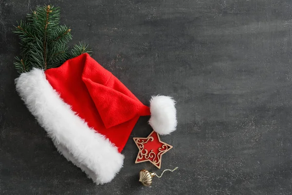 Christmas Composition Santa Claus Hat Dark Background — Stock Photo, Image