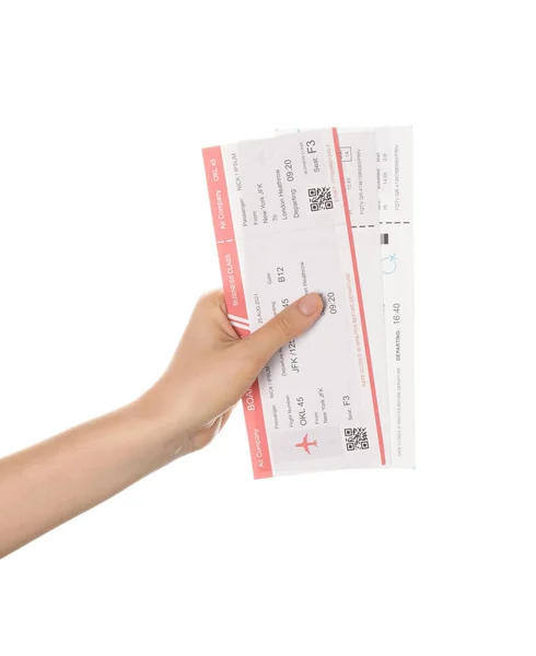 Female Hand Tickets White Background — Stock Photo, Image