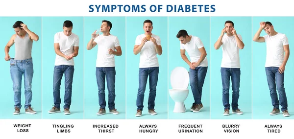 Young Man Diabetes Symptoms Color Background — Stock Photo, Image