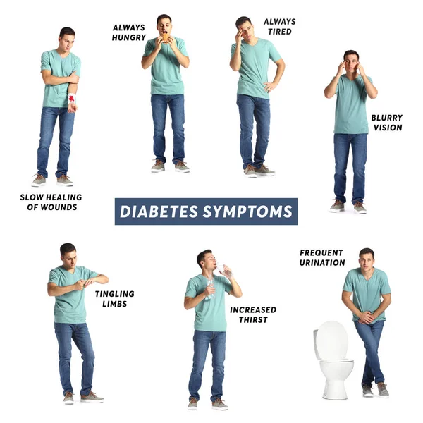 Jongeman Met Diabetes Symptomen Witte Achtergrond — Stockfoto