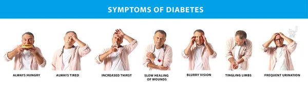 Gammal Man Med Diabetes Symptom Vit Bakgrund — Stockfoto