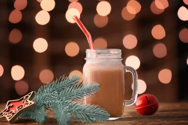 맛있는 코코아를 메이슨 항아리와 크리스마스 — 스톡 사진