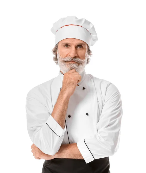Maduro Masculino Chef Branco Fundo — Fotografia de Stock