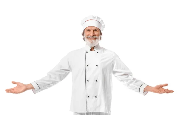 Mature Chef Masculin Sur Fond Blanc — Photo