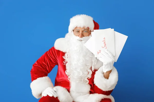 Papai Noel Com Letras Sobre Fundo Cor — Fotografia de Stock