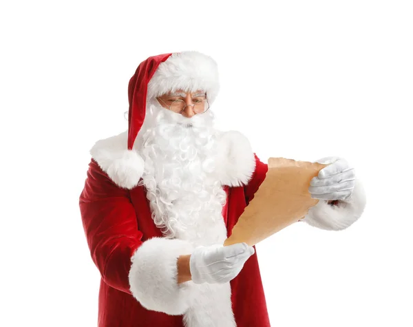 Santa Claus Con Carta Sobre Fondo Blanco — Foto de Stock