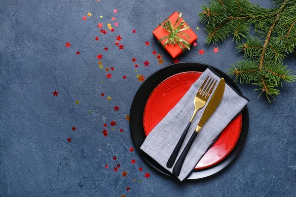 Christmas Table Setting Dark Background — Stock Photo, Image