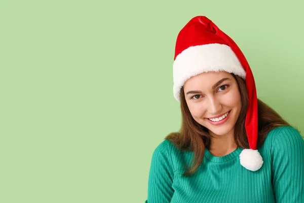 Beautiful Young Woman Santa Hat Color Background Royalty Free Stock Photos