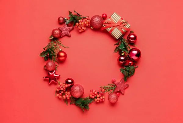 Beautiful Christmas Composition Color Background — Stock Photo, Image