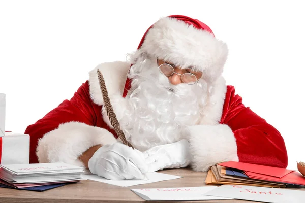 Santa Claus Making List Gifts White Background — Stock Photo, Image