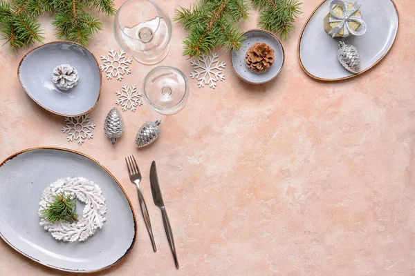Christmas Table Setting Color Background — Stock Photo, Image