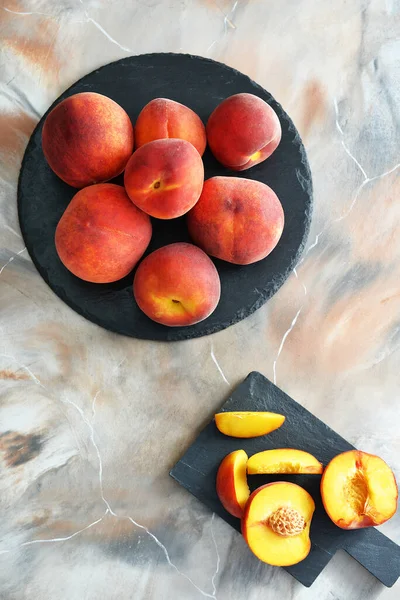 Sweet Ripe Peaches Color Background — Stock Photo, Image