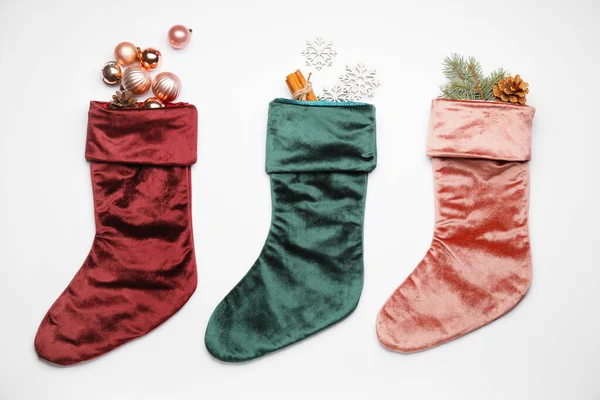 Composition Christmas Socks White Background — Stock Photo, Image