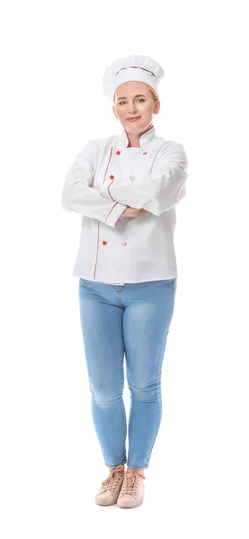 Madura Mujer Chef Sobre Fondo Blanco — Foto de Stock