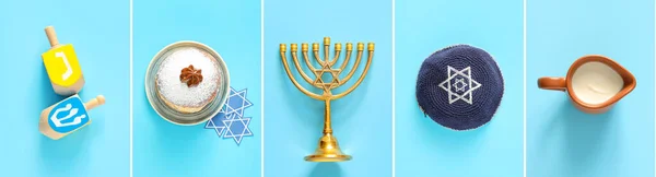 Composition Hannukah Celebration Color Background — Stock Photo, Image