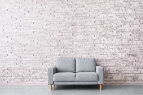 Stylish Sofa Brick Wall Room — Stock Photo, Image